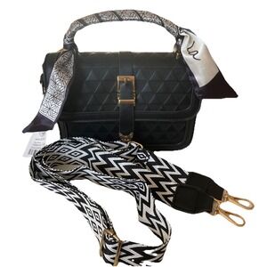 Woman's Crossbody/ Handheld Black Purse With Tribal Adjustable Straps